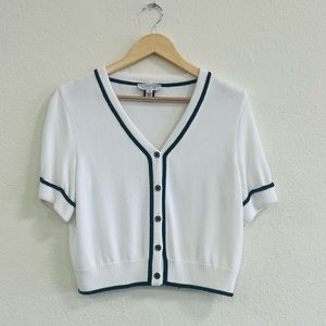 St. John Sport Marie Gray short sleeve cardigan knit sweater size medium.